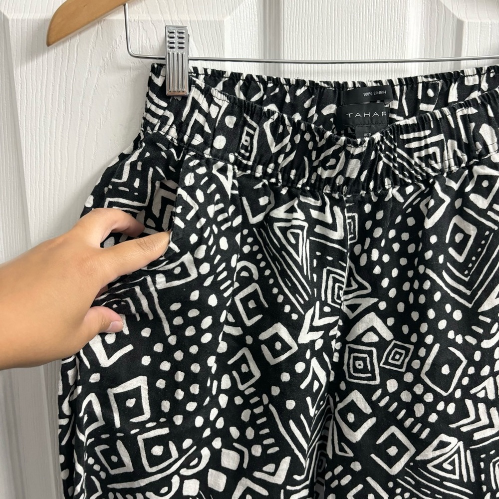 Tahari Abstract Linen Pants Wide Leg Small Black Art to Wear Funky Art to Wear - Picture 3 of 4